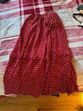 SHEIN Red Maxi Skirt with White Heart Print